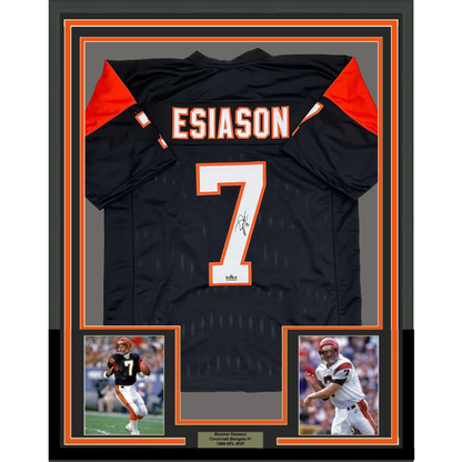 Framed Facsimile Autographed Boomer Esiason 35x39 Cincinnati Black Reprint Laser Auto Football Jersey