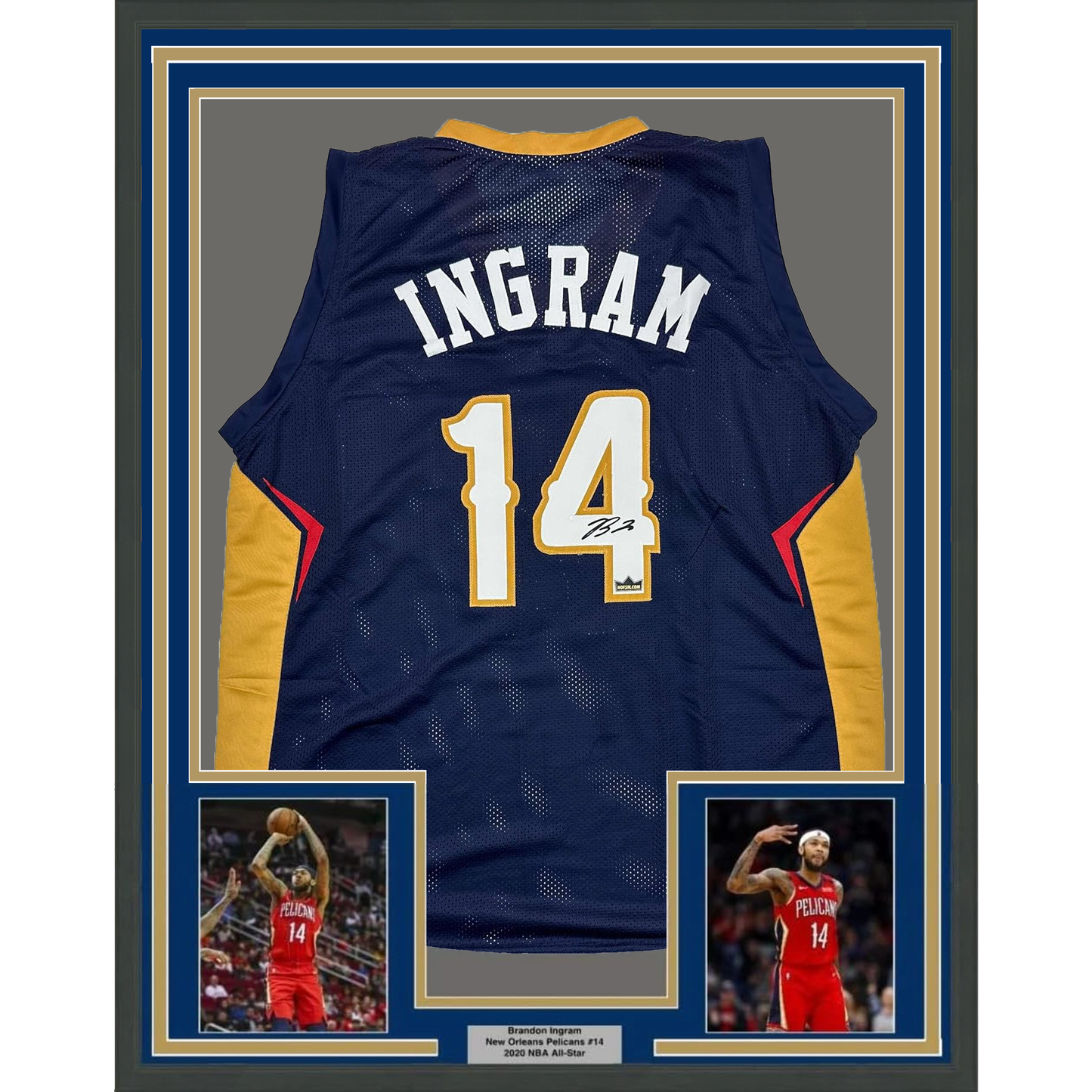 Framed Facsimile Autographed Brandon Ingram 35x39 New Orleans Blue Reprint Laser Auto Basketball Jersey