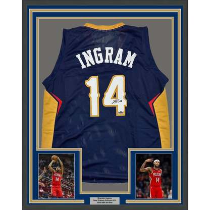 Framed Facsimile Autographed Brandon Ingram 35x39 New Orleans Blue Reprint Laser Auto Basketball Jersey