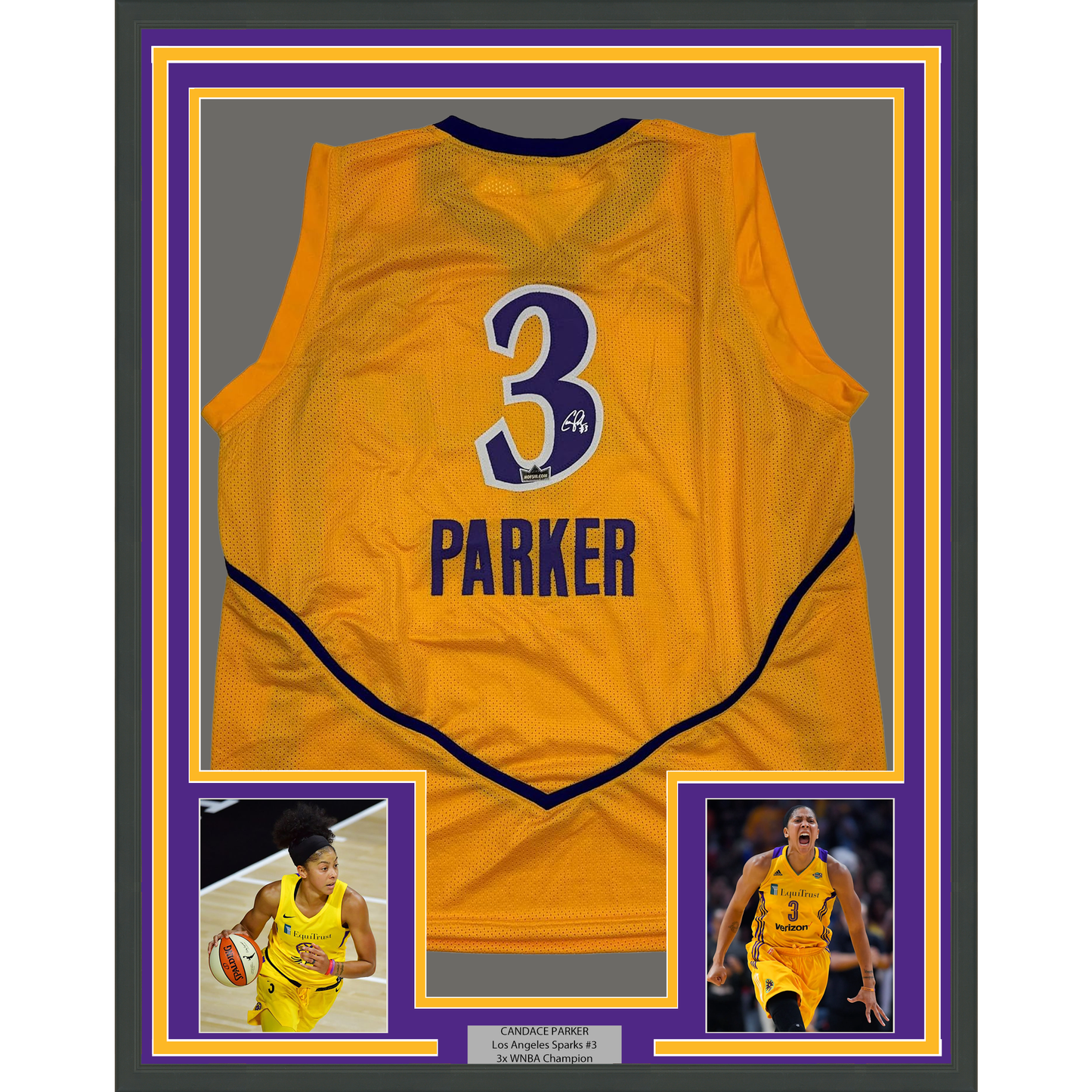 Framed Facsimile Autographed Candace Parker 35x39 Los Angeles LA Yellow Reprint Laser Auto Basketball Jersey