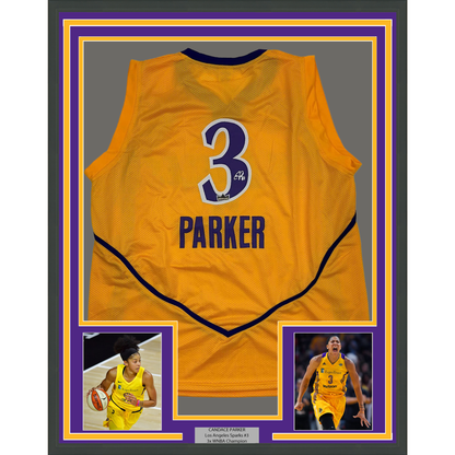 Framed Facsimile Autographed Candace Parker 35x39 Los Angeles LA Yellow Reprint Laser Auto Basketball Jersey