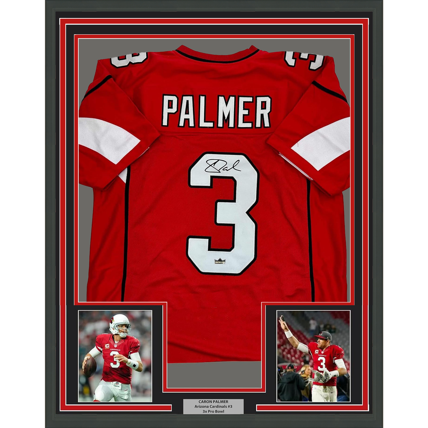 Framed Facsimile Autographed Carson Palmer 35x39 Arizona Red Reprint Laser Auto Football Jersey