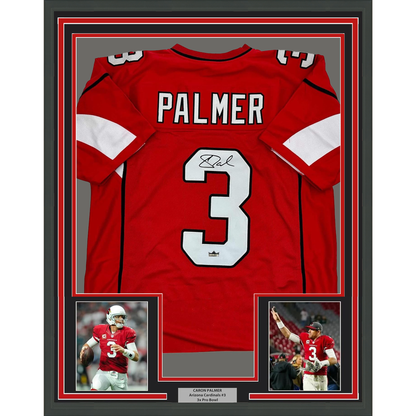 Framed Facsimile Autographed Carson Palmer 35x39 Arizona Red Reprint Laser Auto Football Jersey