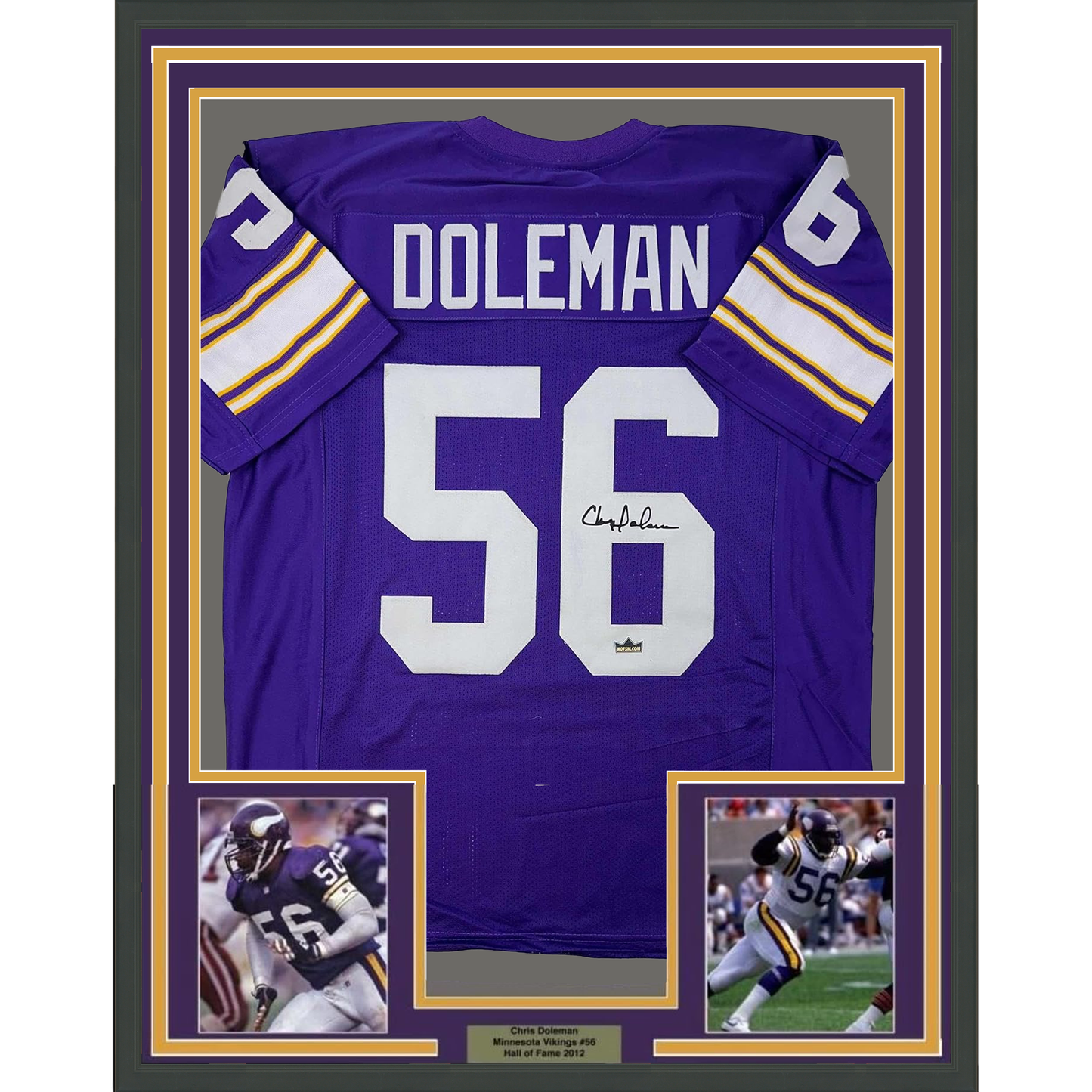 Framed Facsimile Autographed Chris Doleman 35x39 Minnesota Purple Reprint Laser Auto Football Jersey