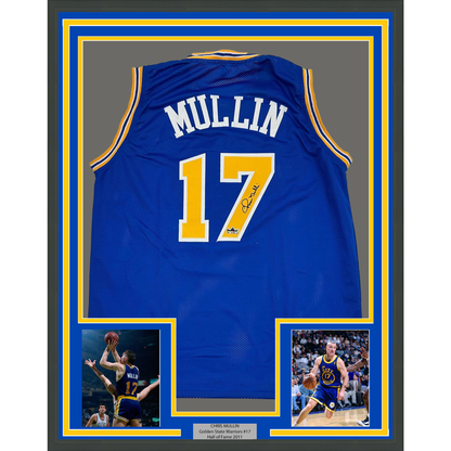 Framed Facsimile Autographed Chris Mullin 35x39 Golden State Blue Reprint Laser Auto Basketball Jersey