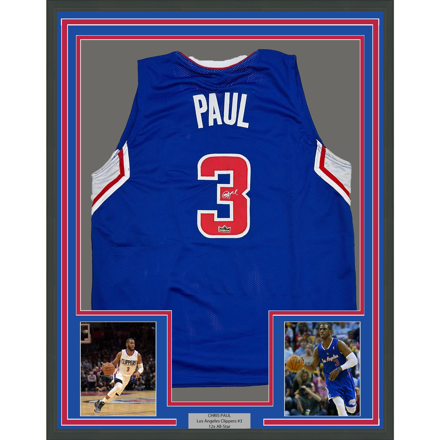 Framed Facsimile Autographed Chris Paul 35x39 Los Angeles LA Blue Reprint Laser Auto Basketball Jersey