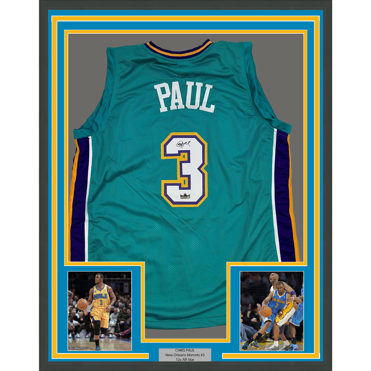 Framed Facsimile Autographed Chris Paul 35x39 New Orleans Teal Reprint Laser Auto Basketball Jersey