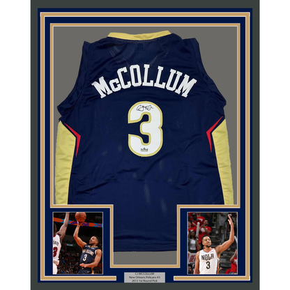 Framed Facsimile Autographed C.J. CJ McCollum 35x39 New Orleans Blue Reprint Laser Auto Basketball Jersey
