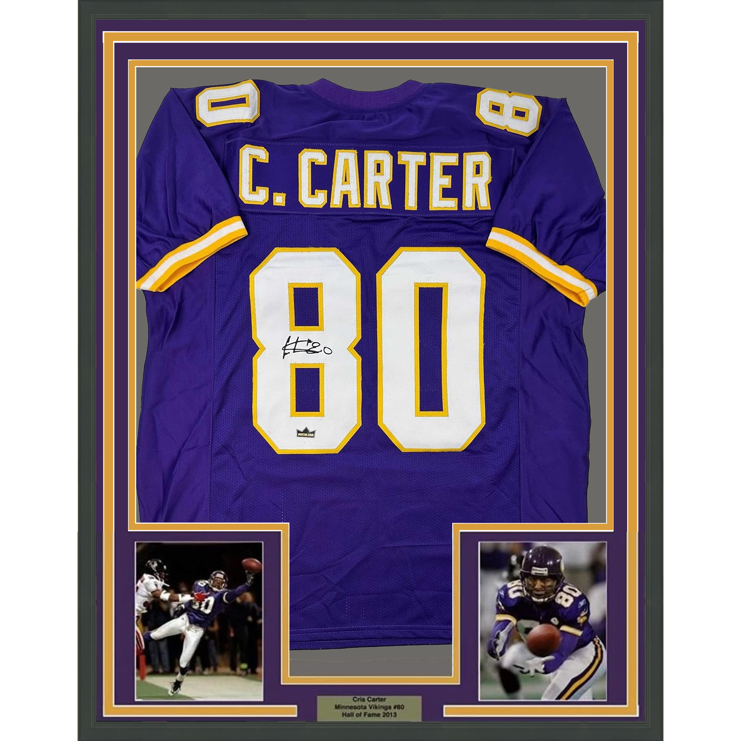 Framed Facsimile Autographed Cris Carter 35x39 Minnesota Purple Reprint Laser Auto Football Jersey