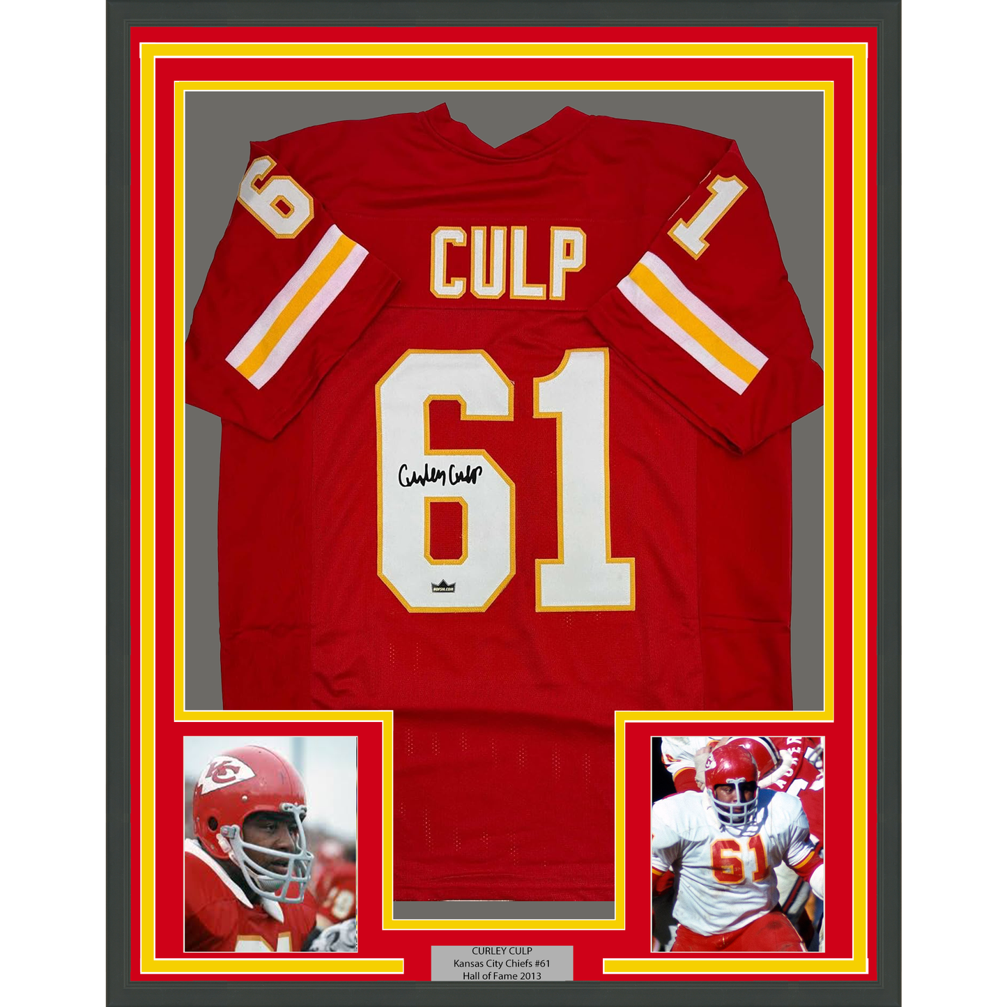 Framed Facsimile Autographed Curley Culp 35x39 Kansas City Red Reprint Laser Auto Football Jersey
