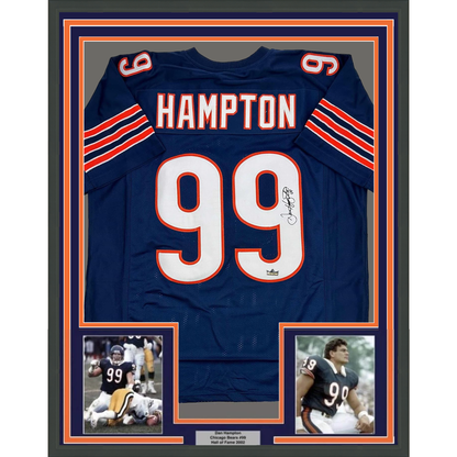 Framed Facsimile Autographed Dan Hampton 35x39 Chicago Blue Reprint Laser Auto Football Jersey
