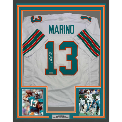 Framed Facsimile Autographed Dan Marino 35x39 Miami White Reprint Laser Auto Football Jersey