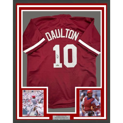 Framed Facsimile Autographed Darren Daulton 35x39 Philadelphia Maroon Reprint Laser Auto Baseball Jersey