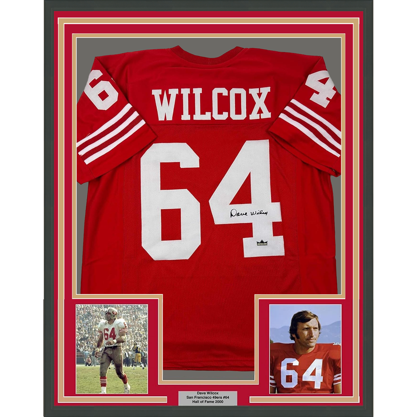 Framed Facsimile Autographed Dave Wilcox 35x39 San Francisco Red Reprint Laser Auto Football Jersey