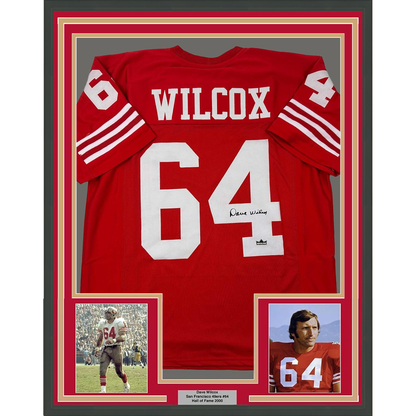 Framed Facsimile Autographed Dave Wilcox 35x39 San Francisco Red Reprint Laser Auto Football Jersey