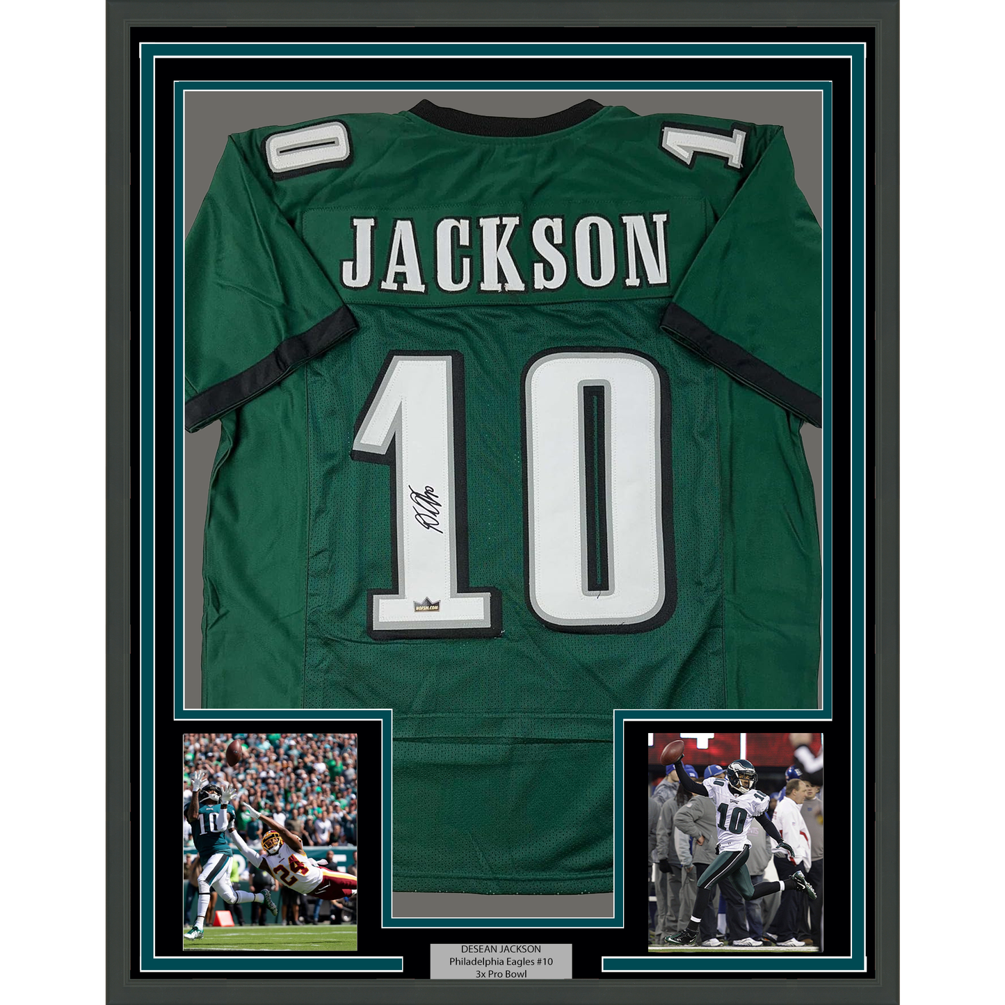 Framed Facsimile Autographed DeSean Jackson 35x39 Philadelphia Green Reprint Laser Auto Football Jersey