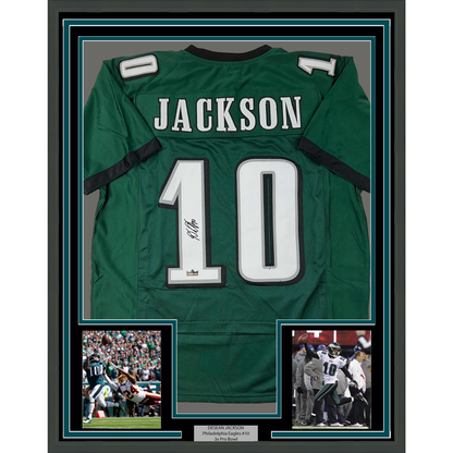 Framed Facsimile Autographed DeSean Jackson 35x39 Philadelphia Green Reprint Laser Auto Football Jersey