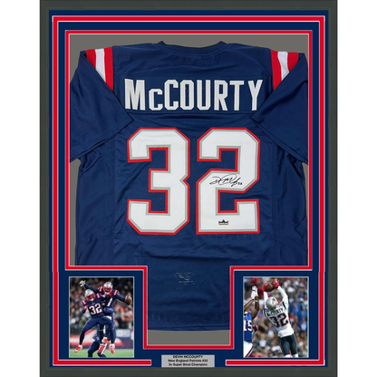 Framed Facsimile Autographed Devin McCourty 35x39 New England Blue Reprint Laser Auto Football Jersey