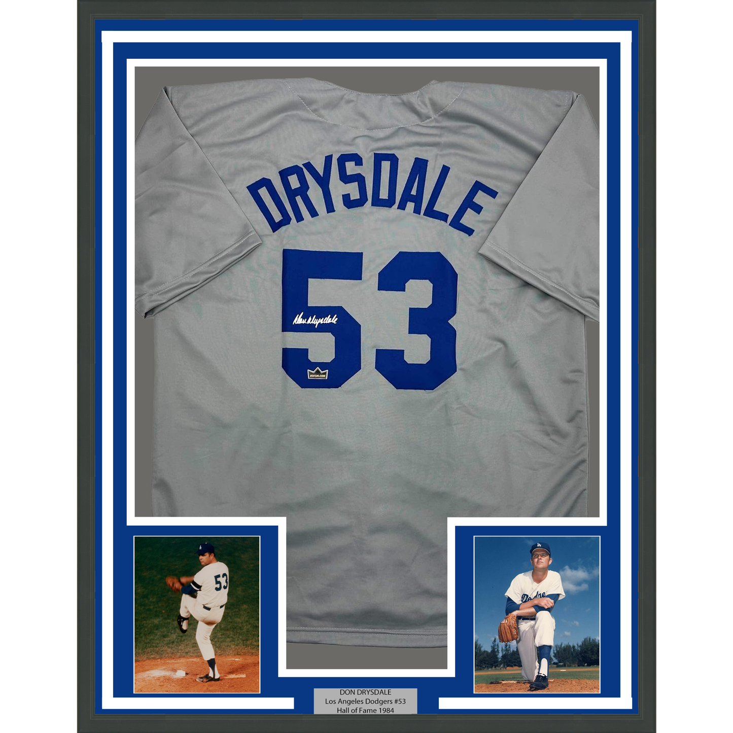 Framed Facsimile Autographed Don Drysdale 35x39 Los Angeles LA Grey Reprint Laser Auto Baseball Jersey