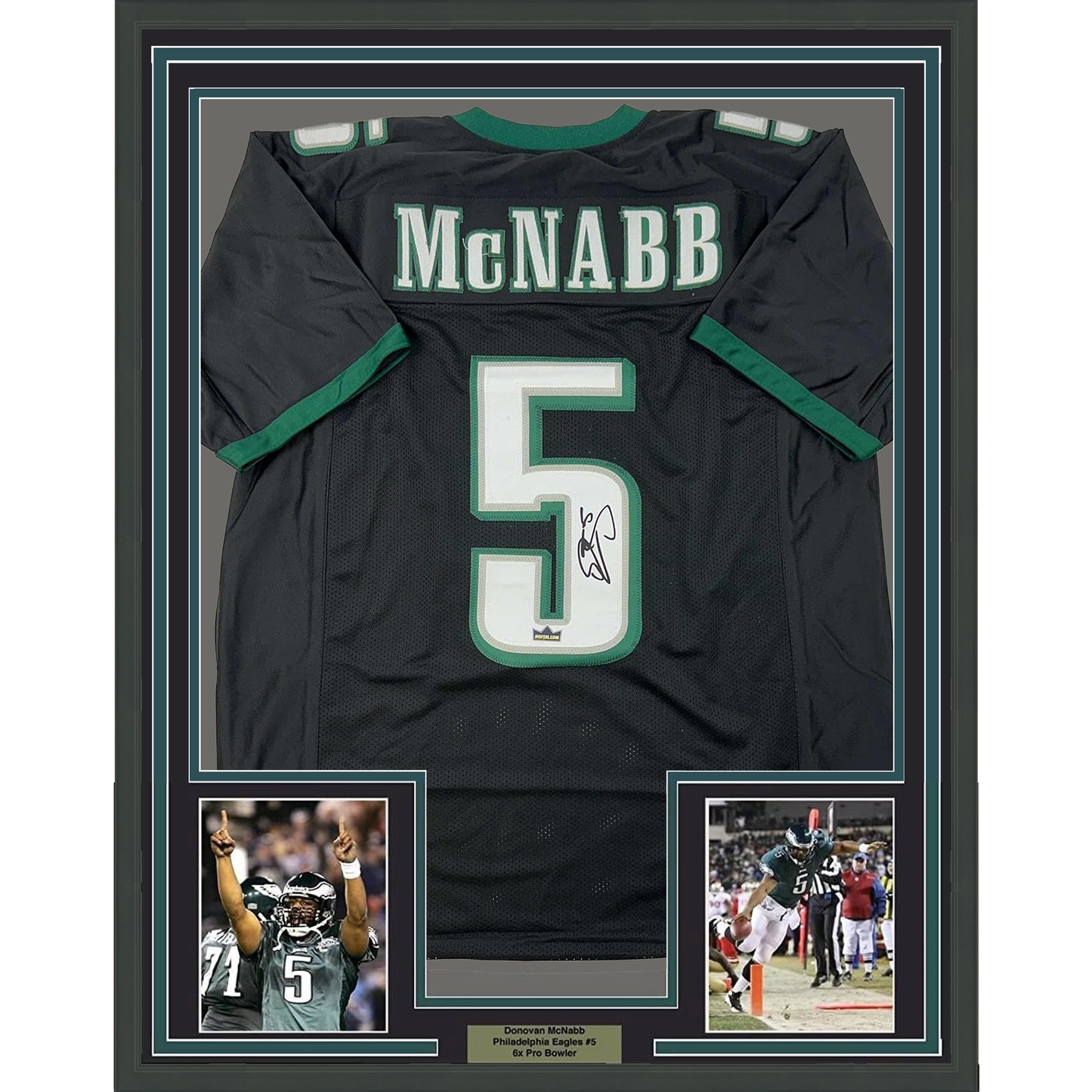 Framed Facsimile Autographed Donovan McNabb 35x39 Philadelphia Black Reprint Laser Auto Football Jersey