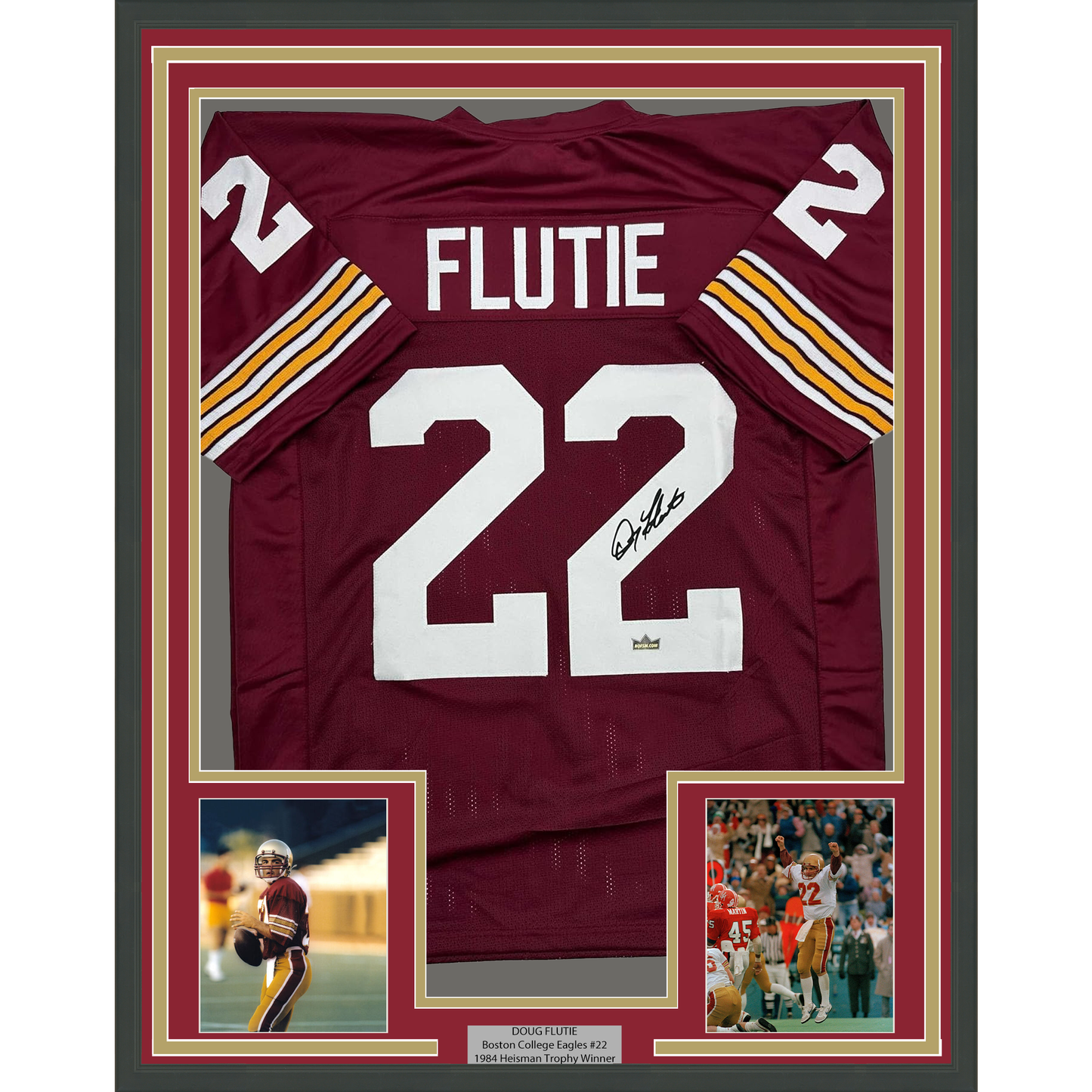 Framed Facsimile Autographed Doug Flutie 35x39 Boston College Maroon Reprint Laser Auto College Football Jersey