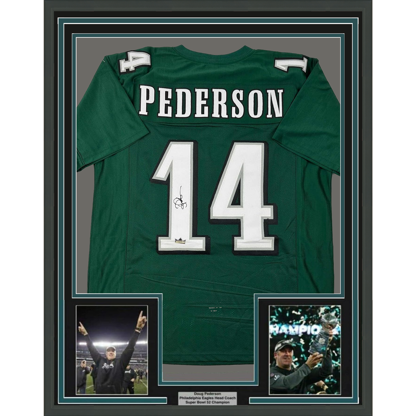 Framed Facsimile Autographed Doug Pederson 35x39 Philadelphia Green Reprint Laser Auto Football Jersey