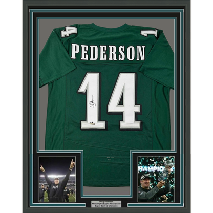 Framed Facsimile Autographed Doug Pederson 35x39 Philadelphia Green Reprint Laser Auto Football Jersey
