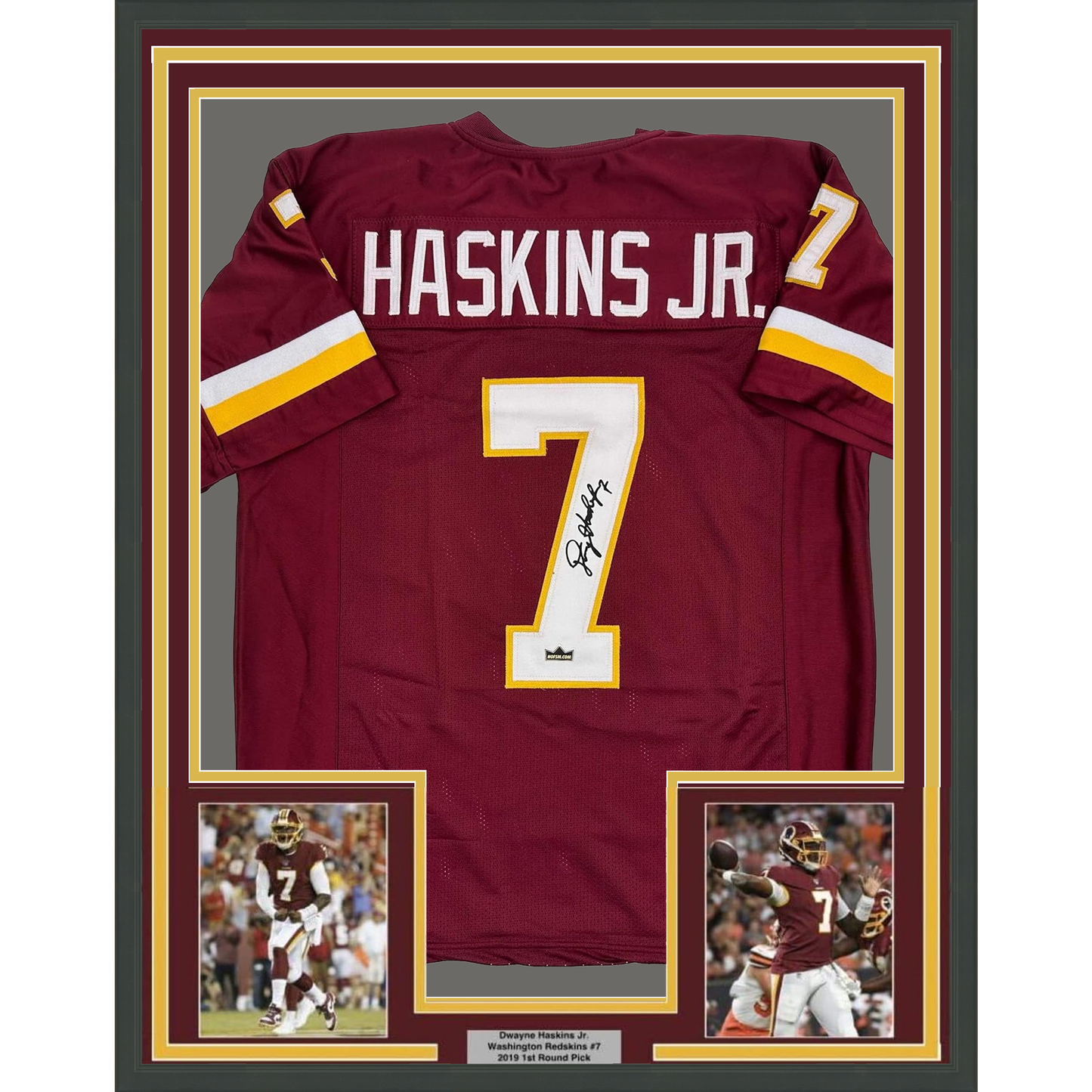 Framed Facsimile Autographed Dwayne Haskins Jr. 35x39 Washington Red Reprint Laser Auto Football Jersey
