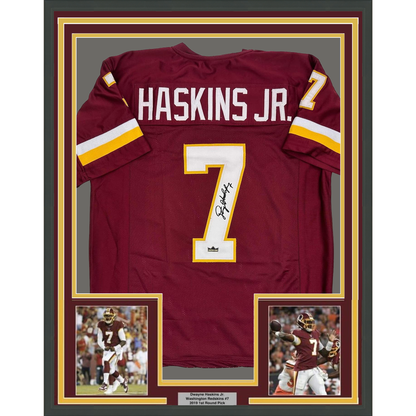 Framed Facsimile Autographed Dwayne Haskins Jr. 35x39 Washington Red Reprint Laser Auto Football Jersey