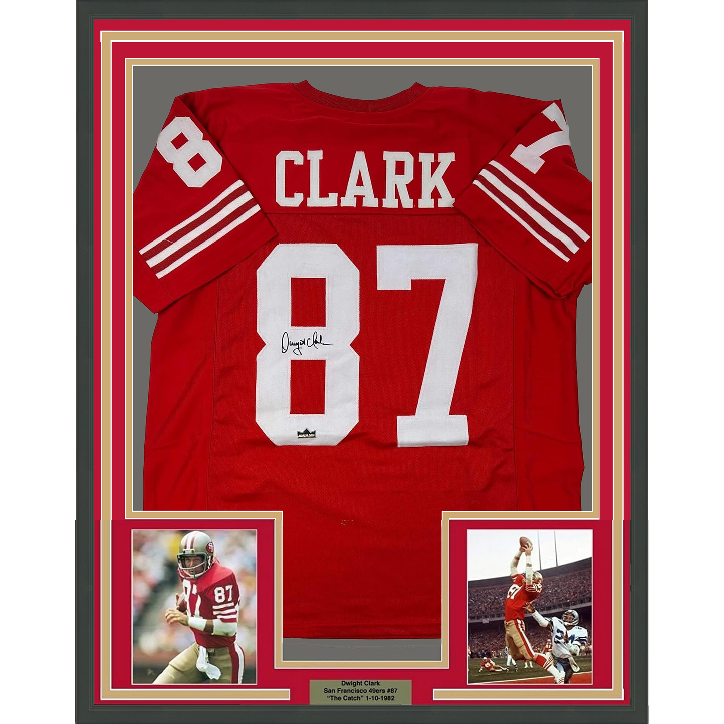 Framed Facsimile Autographed Dwight Clark 35x39 San Francisco Red Reprint Laser Auto Football Jersey