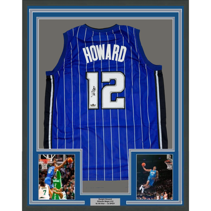 Framed Facsimile Autographed Dwight Howard 35x39 Orlando Blue Pinstripe Reprint Laser Auto Basketball Jersey