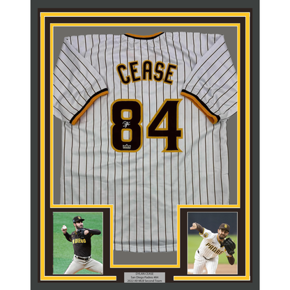 Framed Facsimile Autographed Dylan Cease 35x39 San Diego Pinstripe Reprint Laser Auto Baseball Jersey