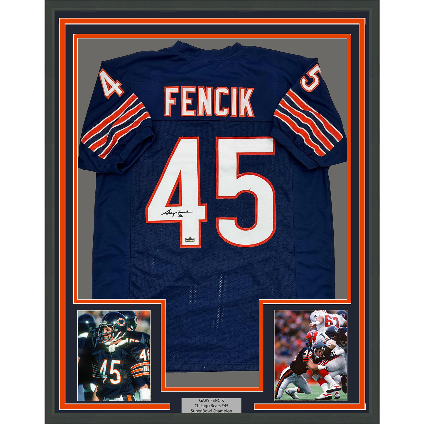 Framed Facsimile Autographed Gary Fencik 35x39 Chicago Blue Reprint Laser Auto Football Jersey