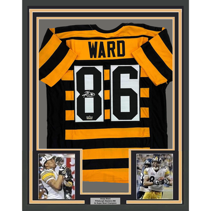 Framed Facsimile Autographed Hines Ward 35x39 Pittsburgh Bumble Bee Reprint Laser Auto Football Jersey