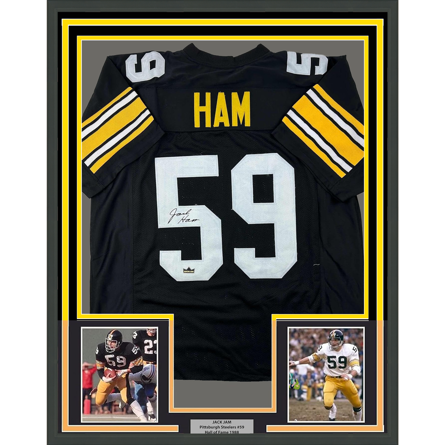 Framed Facsimile Autographed Jack Ham 35x39 Pittsburgh Black Reprint Laser Auto Football Jersey