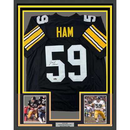 Framed Facsimile Autographed Jack Ham 35x39 Pittsburgh Black Reprint Laser Auto Football Jersey