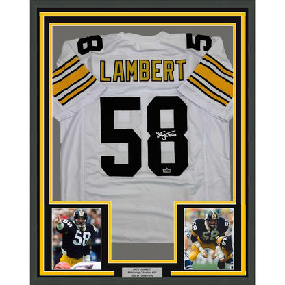 Framed Facsimile Autographed Jack Lambert 35x39 Pittsburgh White Reprint Laser Auto Football Jersey