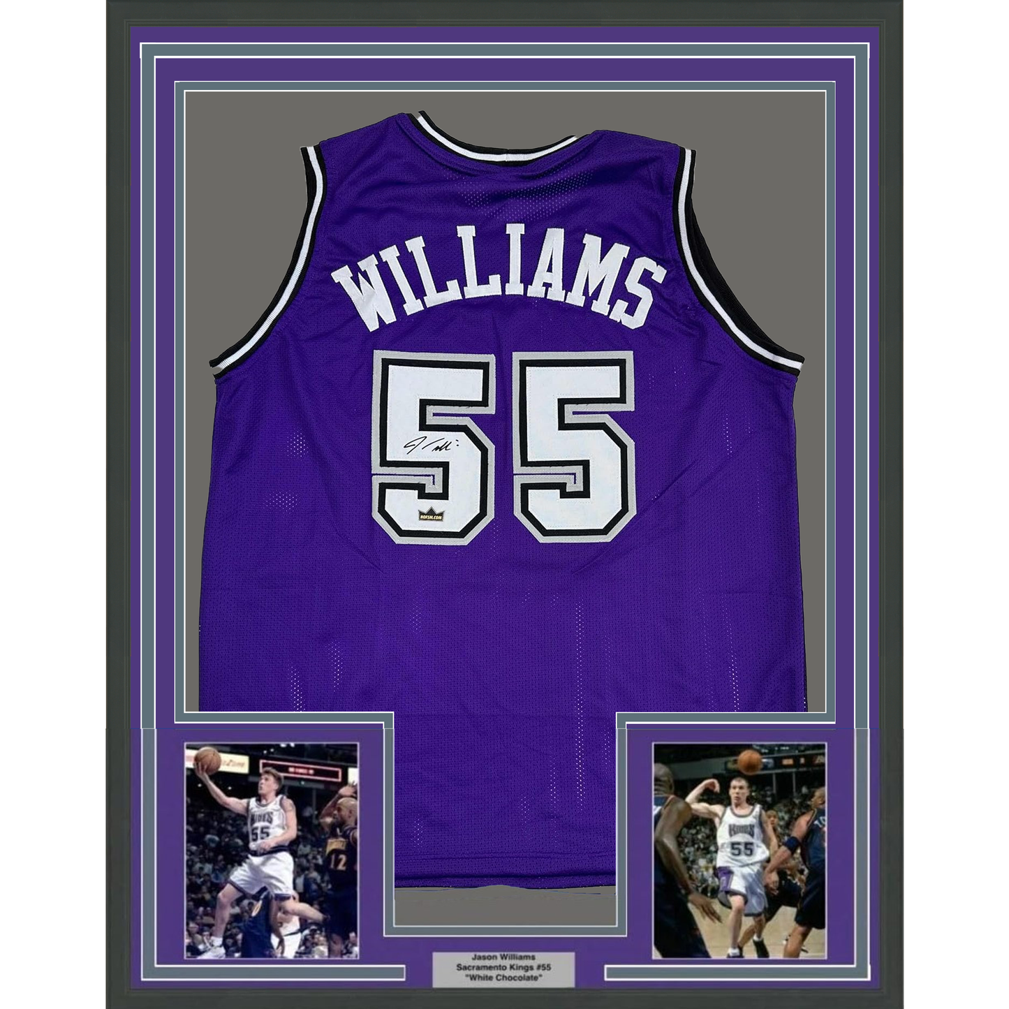 Framed Facsimile Autographed Jason Williams 35x39 Sacramento Purple Reprint Laser Auto Basketball Jersey