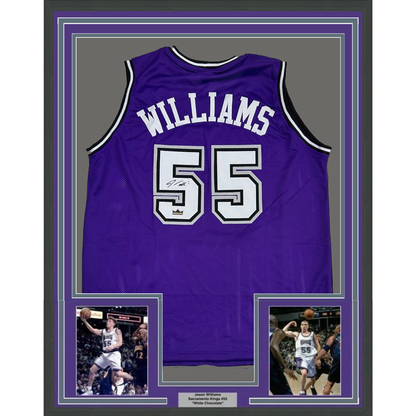 Framed Facsimile Autographed Jason Williams 35x39 Sacramento Purple Reprint Laser Auto Basketball Jersey