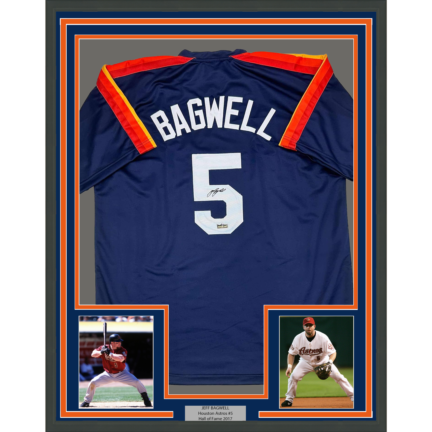 Framed Facsimile Autographed Jeff Bagwell 35x39 Houston Blue Reprint Laser Auto Baseball Jersey
