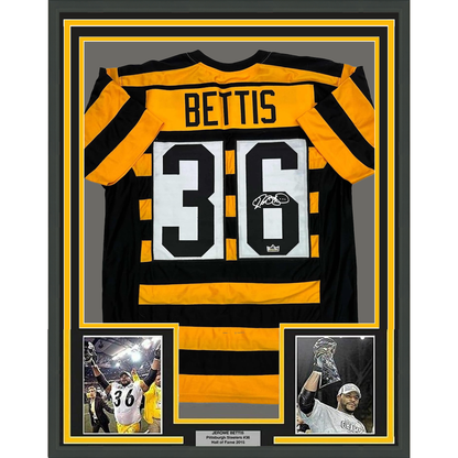 Framed Facsimile Autographed Jerome Bettis 35x39 Pittsburgh Bumble Bee Reprint Laser Auto Football Jersey