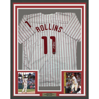 Framed Facsimile Autographed Jimmy Rollins 35x39 Philadelphia Pinstripe Reprint Laser Auto Baseball Jersey