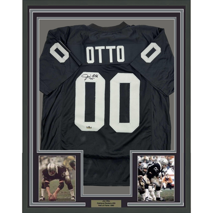 Framed Facsimile Autographed Jim Otto 35x39 Oakland Las Vegas Black Reprint Laser Auto Football Jersey