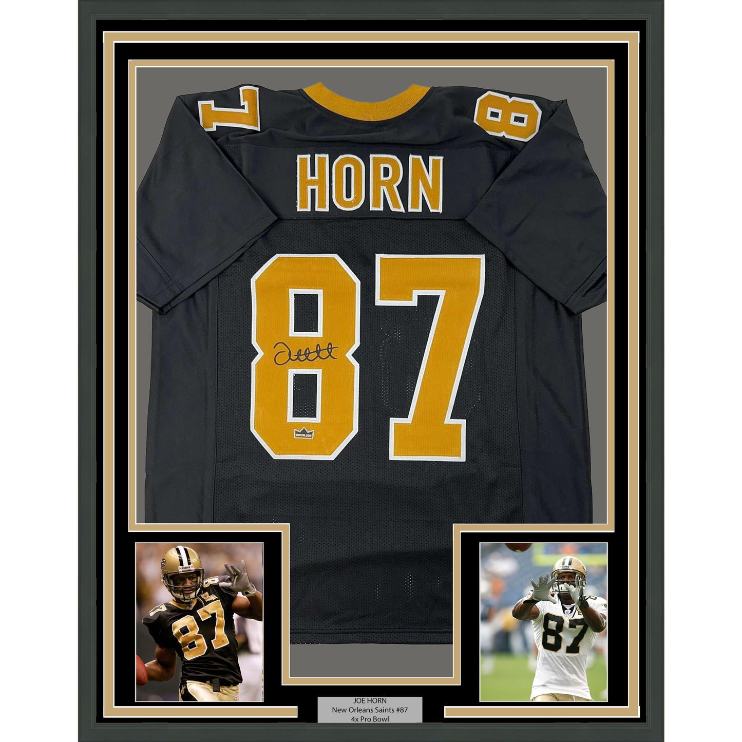 Framed Facsimile Autographed Joe Horn 35x39 New Orleans Black Reprint Laser Auto Football Jersey