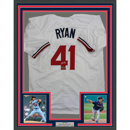 Framed Facsimile Autographed Joe Ryan 35x39 Minnesota White Reprint Laser Auto Baseball Jersey