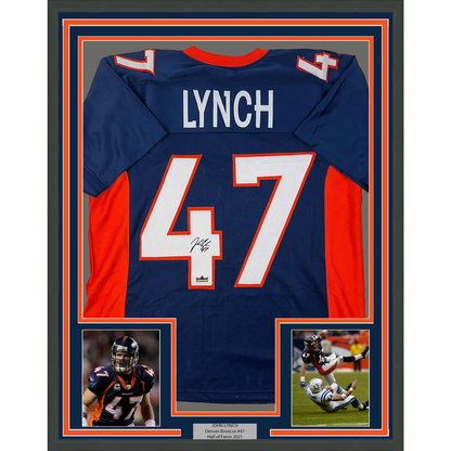 Framed Facsimile Autographed John Lynch 35x39 Denver Blue Reprint Laser Auto Football Jersey