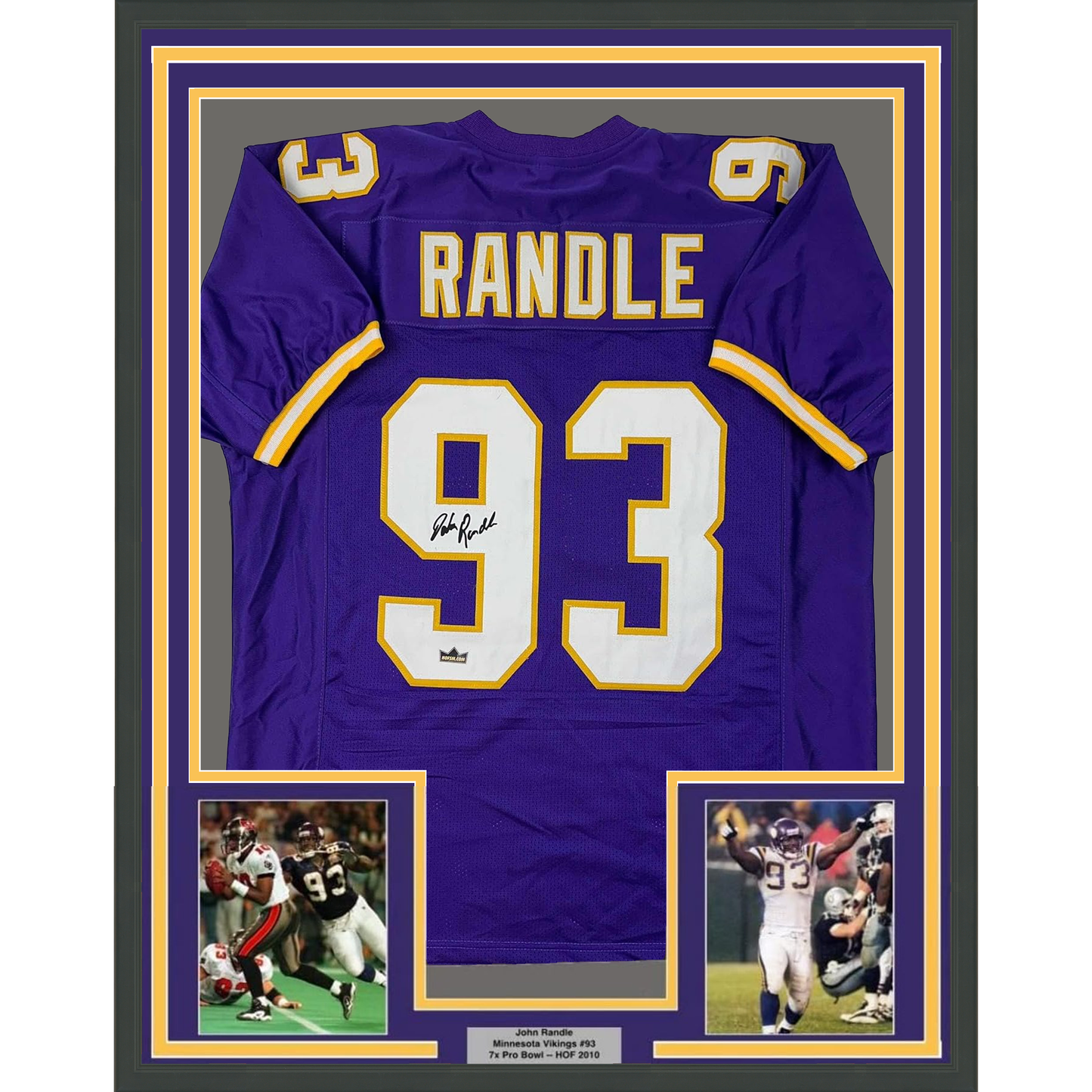 Framed Facsimile Autographed John Randle 35x39 Minnesota Purple Reprint Laser Auto Football Jersey