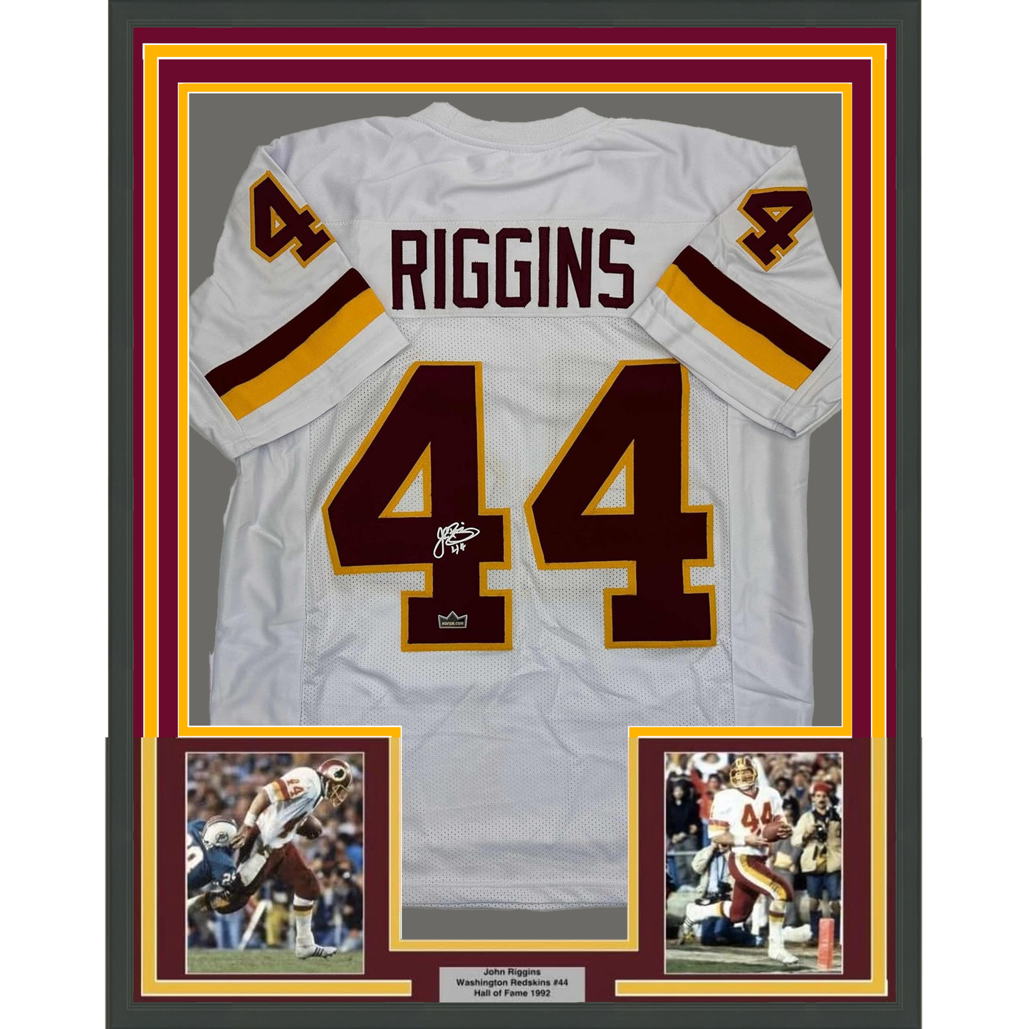 Framed Facsimile Autographed John Riggins 35x39 Washington White Reprint Laser Auto Football Jersey