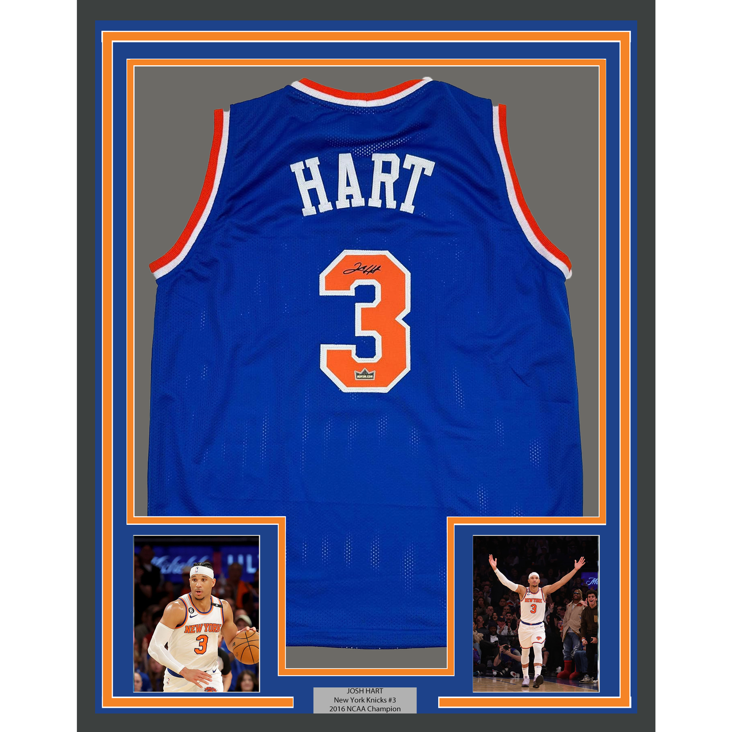 Framed Facsimile Autographed Josh Hart 35x39 New York Blue Reprint Laser Auto Basketball Jersey