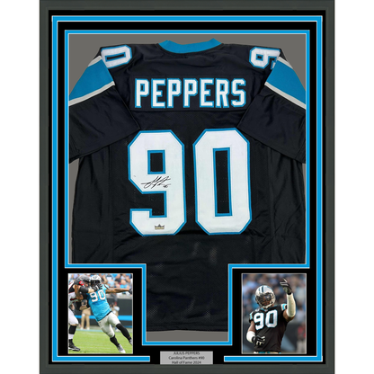 Framed Facsimile Autographed Julius Peppers 35x39 Carolina Black Reprint Laser Auto Football Jersey